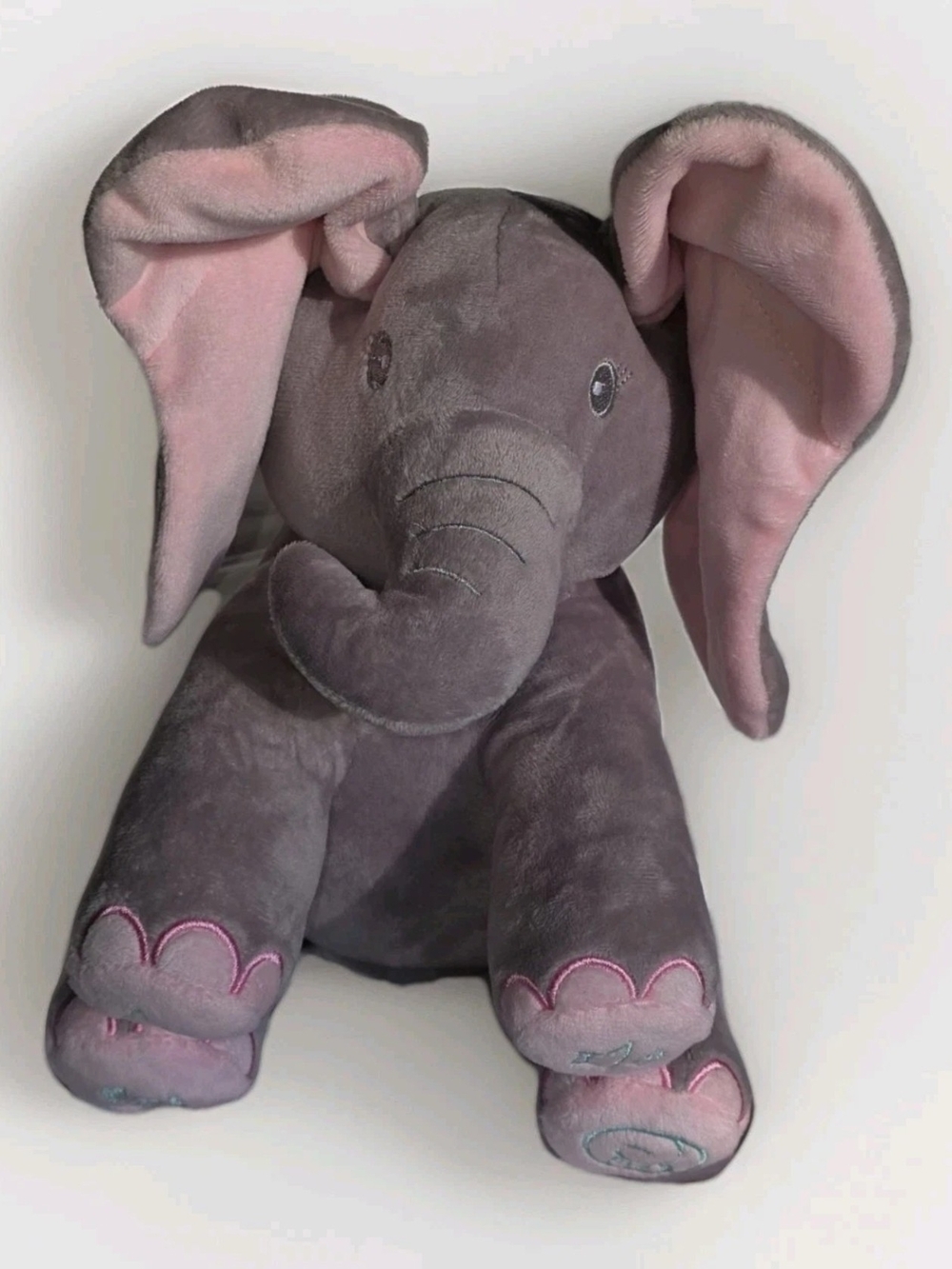 Dimple Elephant Plush Interactive Peek-a-Boo Singing Animated Stuffed Gray Pink